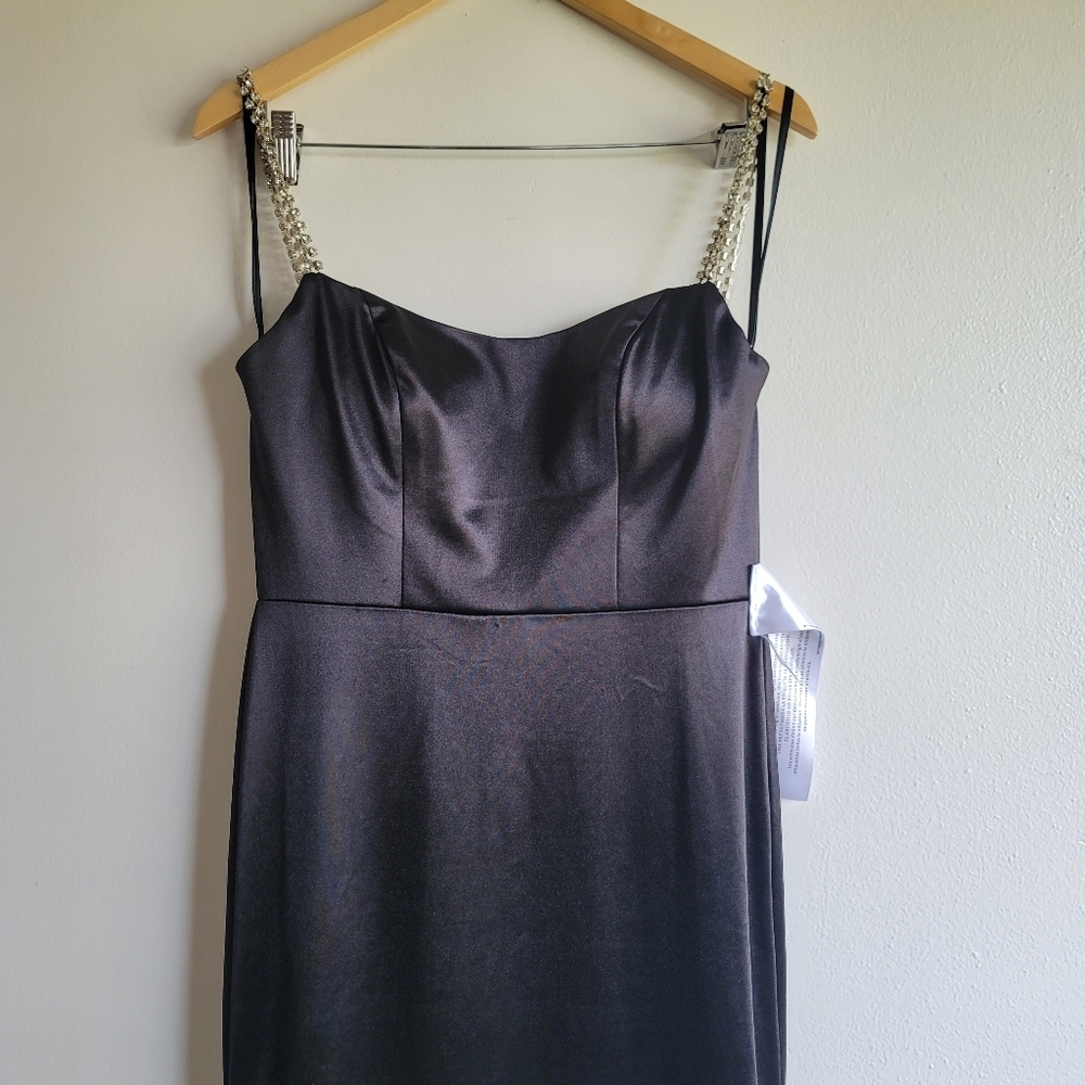 Mac Duggal Black Satin Gown with Embellished Straps - Picture 15 of 16